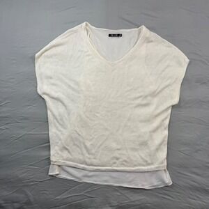 Nic+Zoe Womens S White Linen Blend Layered V-Neck Knit Cap Sleeve Top